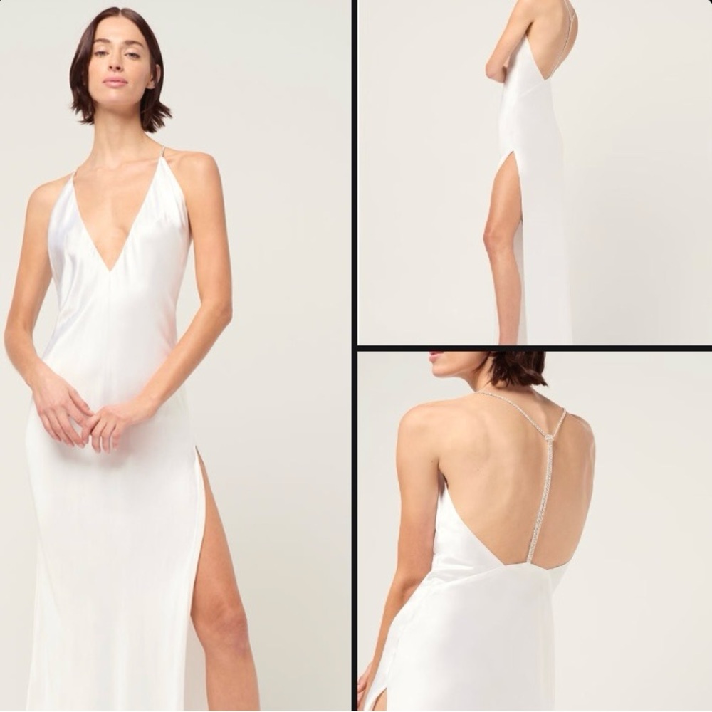 Michael Lo Sordo Anna V Neck Bias Crystalline Slip Dress in White Size 2